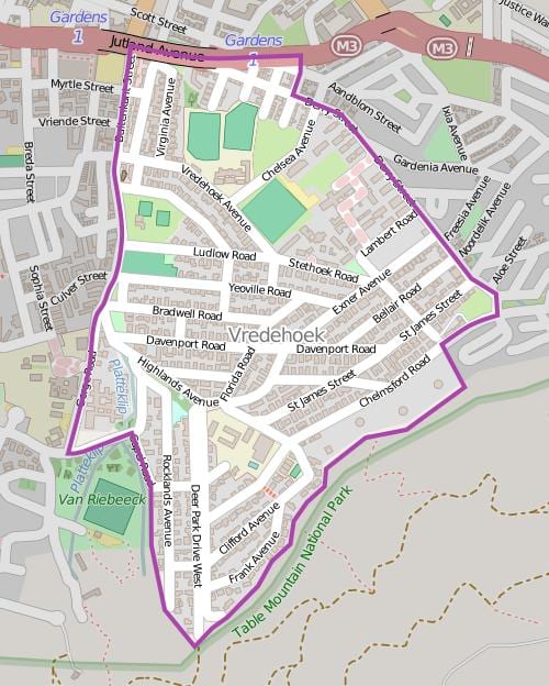 карта місті Кейптаун vredehoek